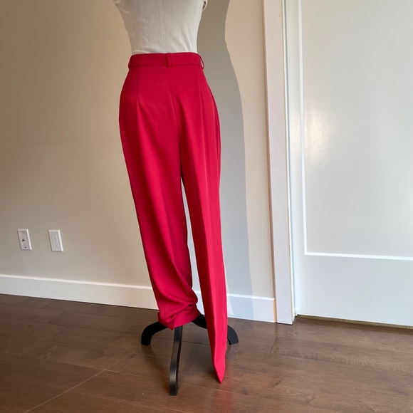 Red TailoredWide Leg High Waist Drape Slacks Pants - Picture 3 of 6